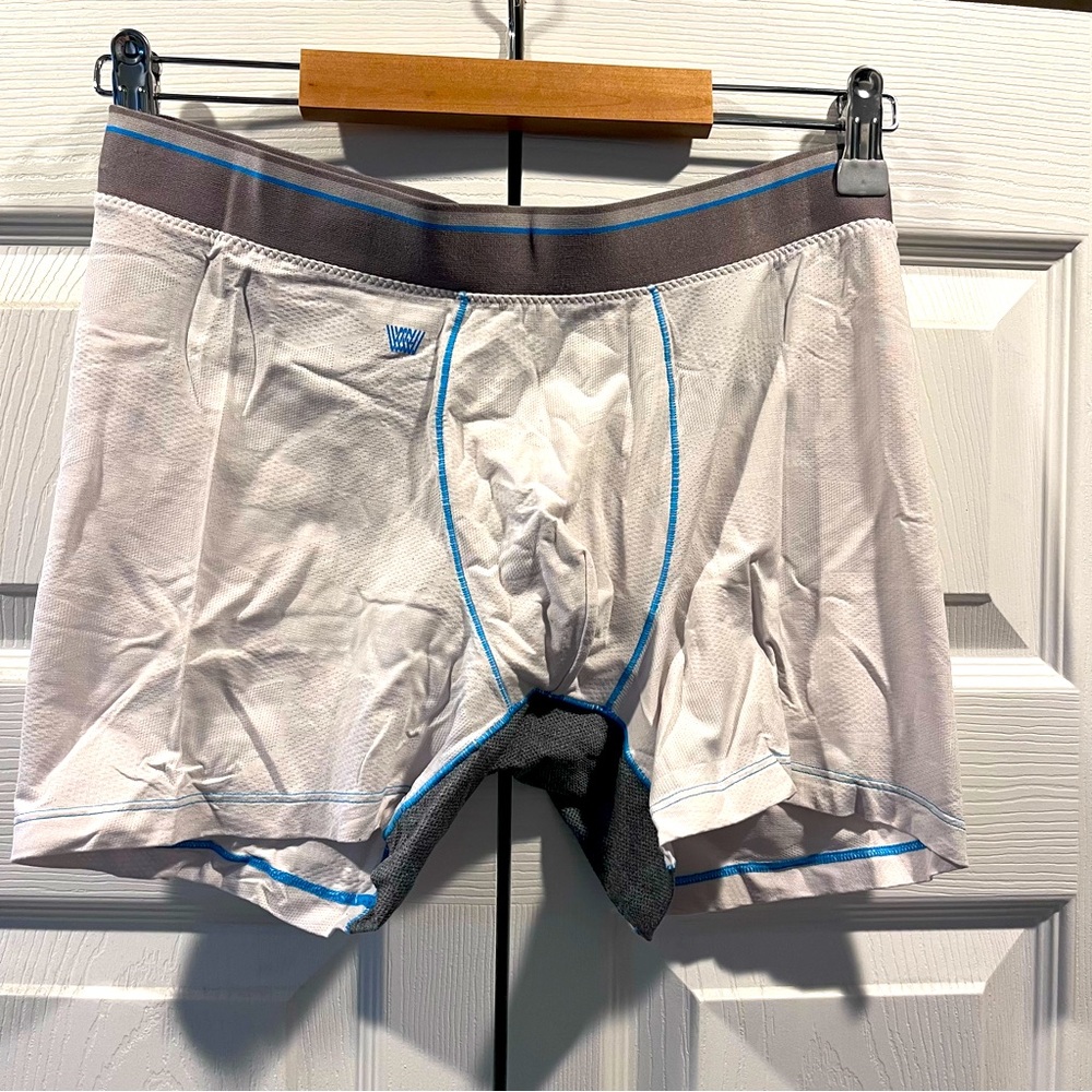 Mack Weldon airknitx boxer briefs in white with contrast gray